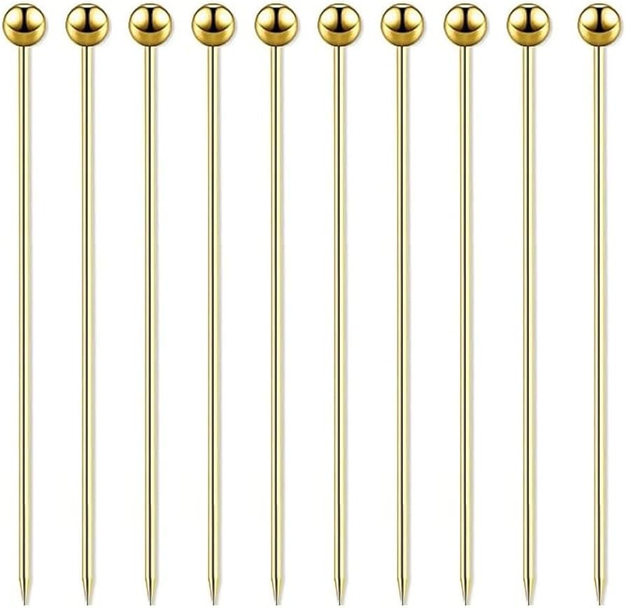 15 Pieces Stainless Steel Cocktail Picks Metal Martini Picks 4.3 inch Gold | Amazon (US)