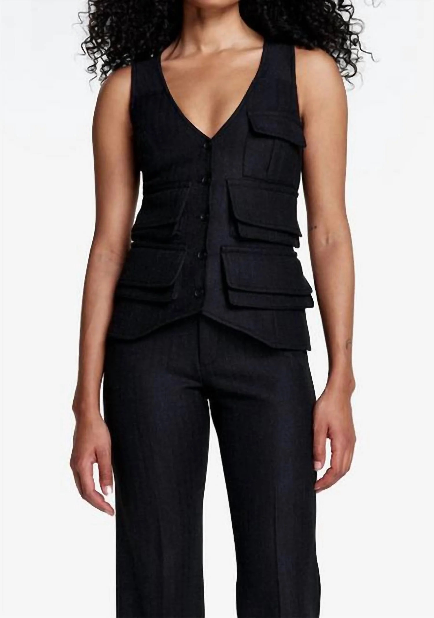 Utility Vest In Carbon Herringbone | Shop Simon