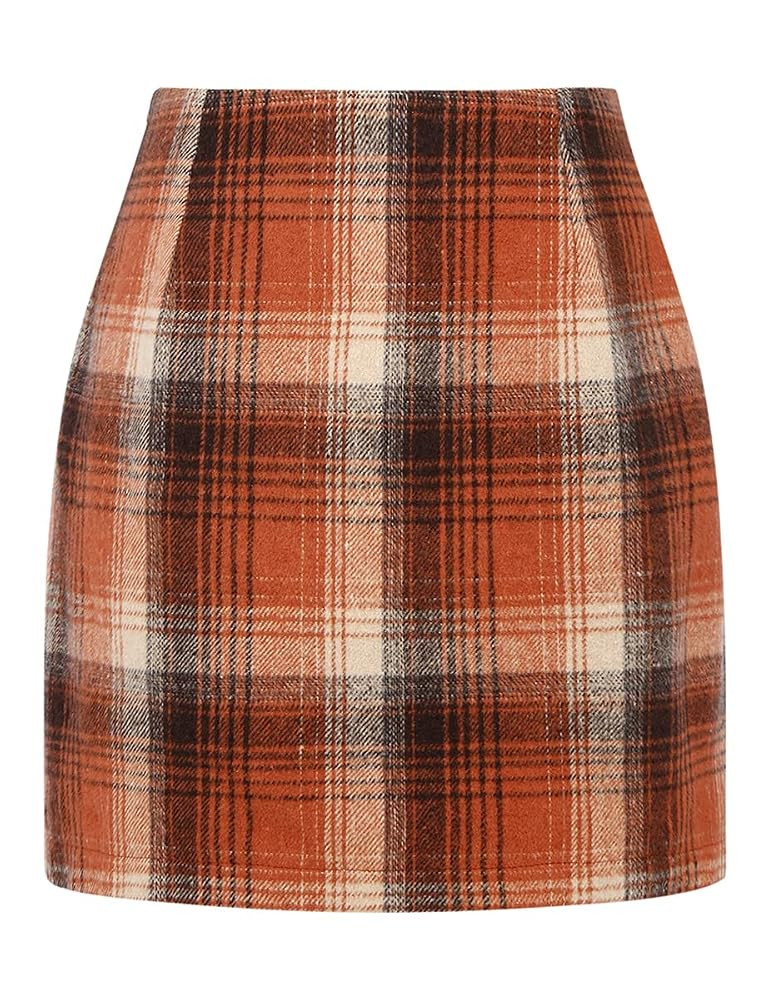 IDEALSANXUN Womens High Waist Plaid Skirt Bodycon Pencil Wool Mini Skirts | Amazon (US)