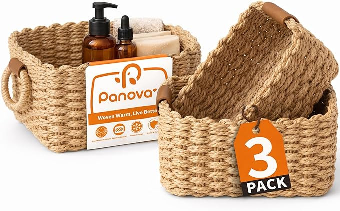 Storage Basket, Recycled Paper Rope Basket Organizer, 3Pcs Small Baskets for Organizing, Mini wic... | Amazon (US)