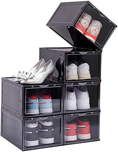 Clemate Shoe Box,Set of 6,Shoe Storage Boxes Clear Plastic Stackable,Shoe Containers with Magneti... | Amazon (US)