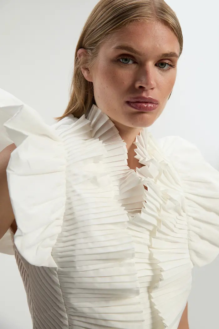 Karen Millen Pleated Ruffle Sleeve Woven Top | Nordstrom | Nordstrom