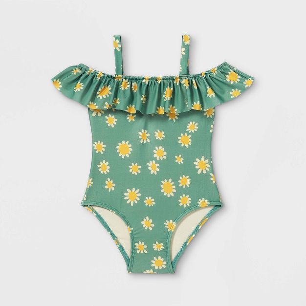 Toddler Girls' Daisy Off the Shoulder One Piece Swimsuit - Cat & Jack™ Sage Green | Target