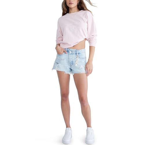 AEROPOSTALE Women's High Rise Crossover Jean Shorts, Light Wash | Amazon (US)