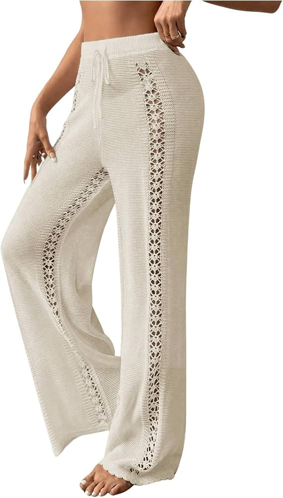 MakeMeChic Women's Hollow Out Crochet Cover Up Pants See Through Cover Ups Swimwear Beach Pants | Amazon (CA)