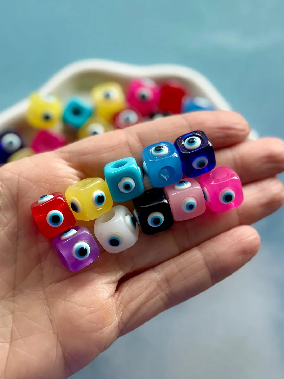 Chunky Resin Evil Eye Cube Beads, Big Hole, 5 Piece Set - Etsy | Etsy (US)