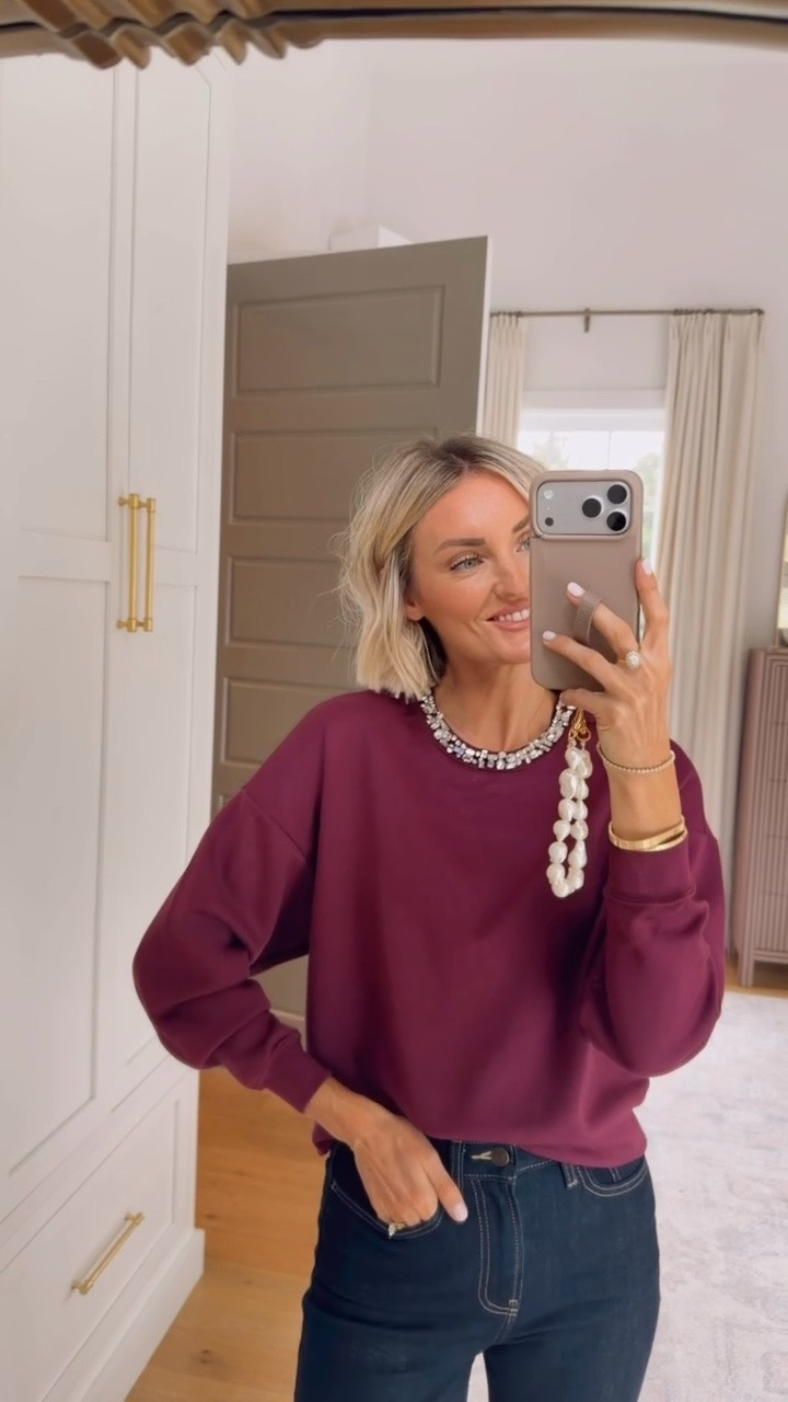 The embellished detail on this sweatshirt! 😍 Love the color for fall too! Wearing XS!

Loverly Grey, sweatshirt, fall outfit, Walmart, under $50 finds