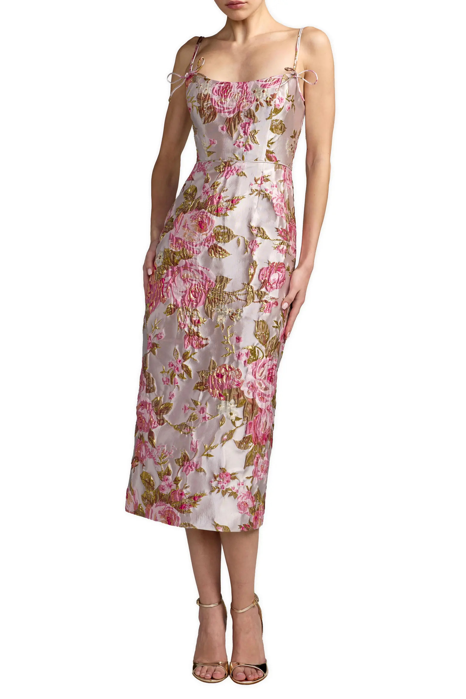 Floral Brocade Midi Dress with Bow Tie Straps (Women) | Nordstrom | Nordstrom
