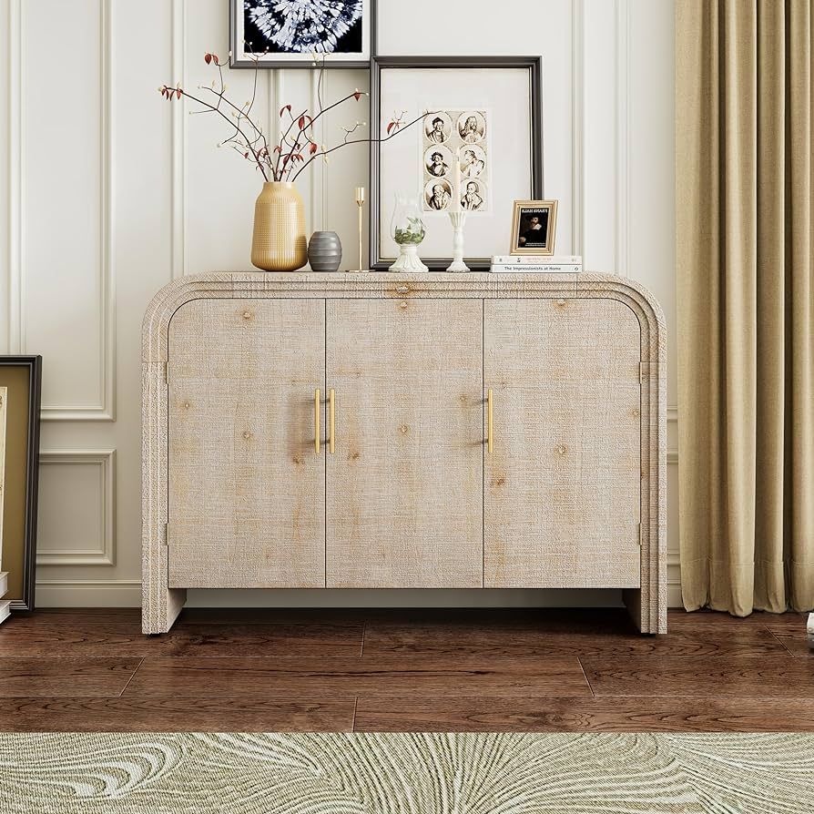 Retro Minimalist Curved Sideboard with Gold Handles and Adjustable Dividers for Living Dining Roo... | Amazon (US)