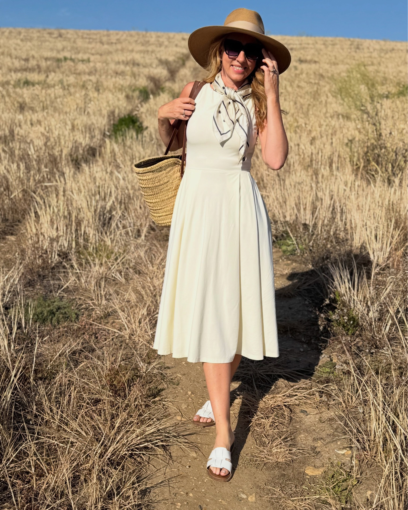 Hard to believe this was a couple of weeks ago when it felt like we were in mid-summer!

I do love a pattern, but an ivory dress is summer elegance at its simplest. 🤍 Pockets, plenty of swish, and endlessly easy to wear.

I’ll link the accessories in my stories 🤍
•
•
•
#summeroutfits #summerdress #ivorydress #summerstyle #oglmove