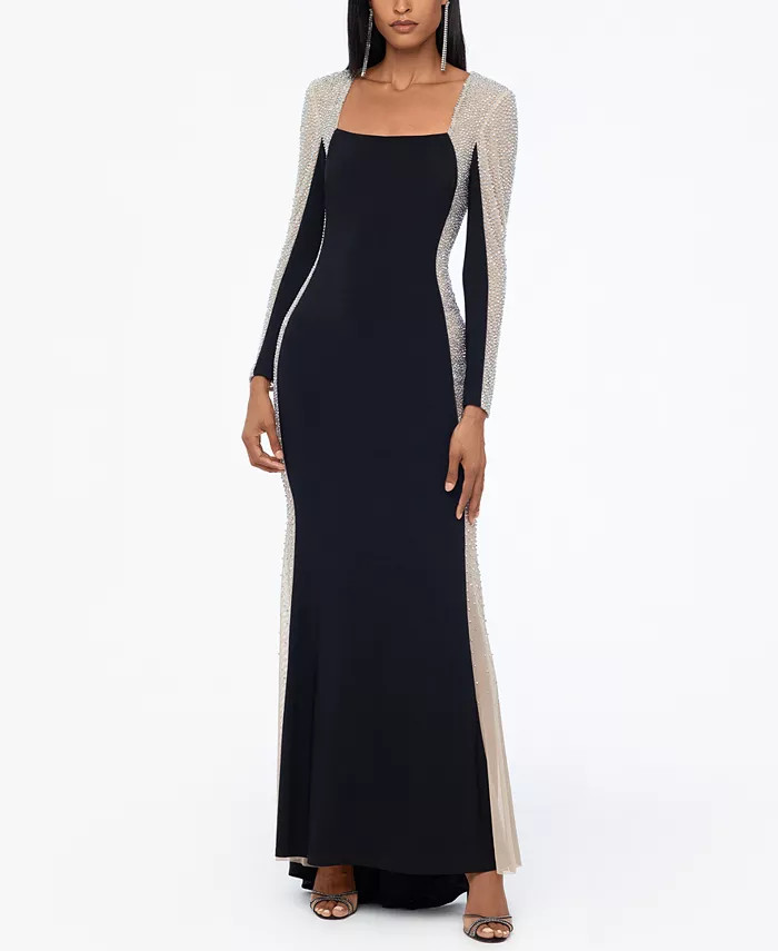 XSCAPE Embellished Colorblocked Gown - Macy's | Macy's