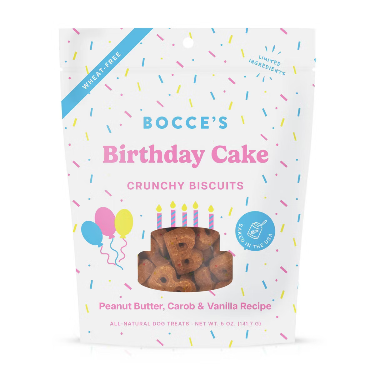 Bocce's Bakery Birthday Cake with Peanut Butter, Carob and Vanilla Flavors Dog Treats - 5oz | Target