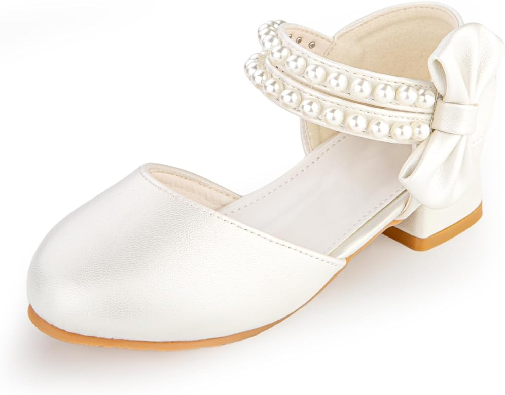 Girls Dress Shoes Closed Toe Girls heels Bow Flower Girls Shoes for Wedding Party Princess Shoes | Amazon (US)