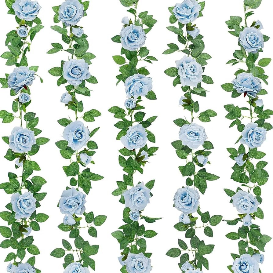 ZIFTY 5Pcs 32.5FT Blue Flower Garland Fake Flower Vines Faux Artificial Floral Garland Hanging Ro... | Amazon (US)