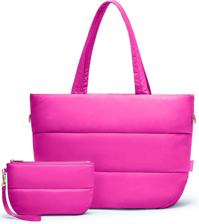 Puffer Tote Bag for Women, Lightweight Puffy Tote with Compartments, Shoulder Bag Crossbody Bags ... | Amazon (US)