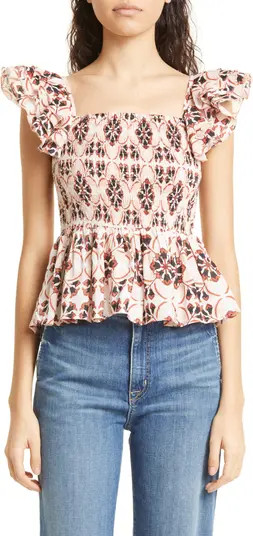 MILLE Athena Smocked Peplum Linen Top | Nordstrom | Nordstrom