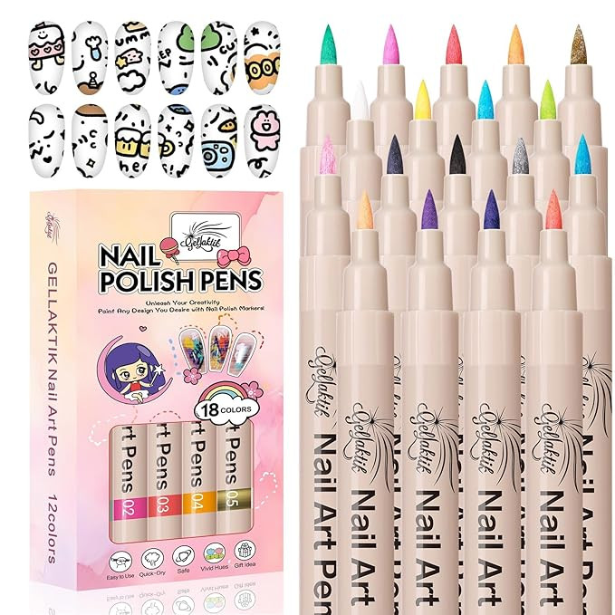 18 Colors Nail Art Pens Set, 3D Nail Polish Pens Quick-Drying Acrylic Paint Markers, Dotting Line... | Amazon (US)