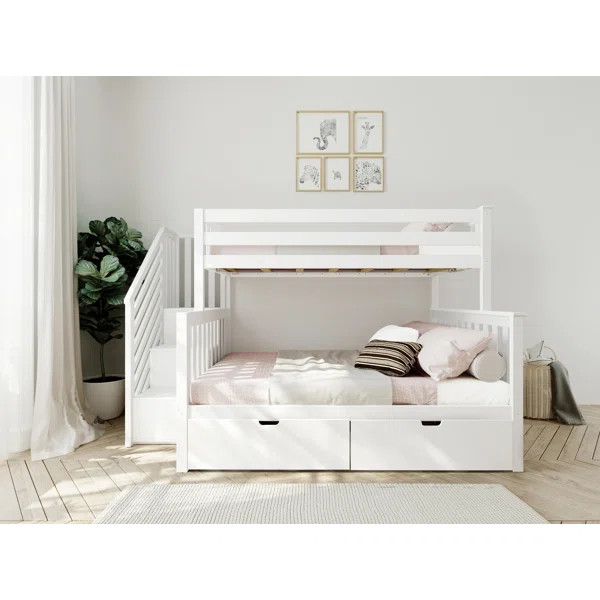 Orleans Twin Over Full 2 Drawer Solid Wood Standard Bunk Bed with Shelves by Harriet Bee | Wayfair North America