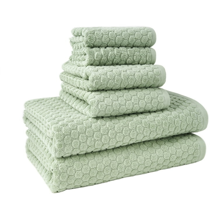 Beautiful by Drew Barrymore 6-Piece Dot Bath Towel Set, Soft 100% Cotton, Sage Green | Walmart (US)