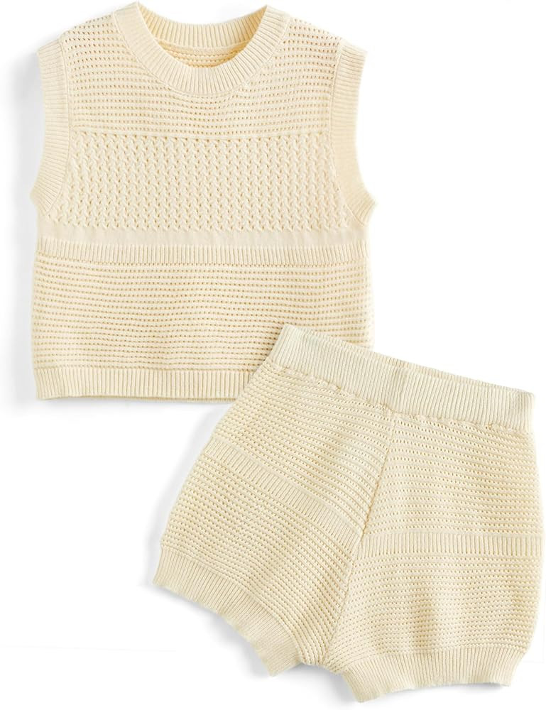 Girls Outfits 2 Piece 2024 Trendy Clothes Summer Cute Knitted Sleeveless Tops Shorts Clothing Set... | Amazon (US)