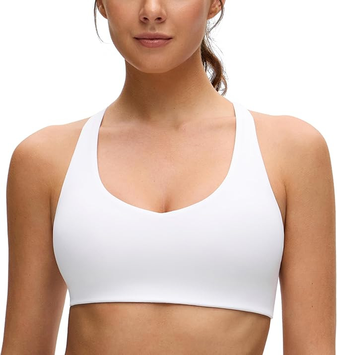 CRZ YOGA Butterluxe Racerback Sports Bras for Women - V Neck Supportive Padded Wireless Athletic ... | Amazon (US)