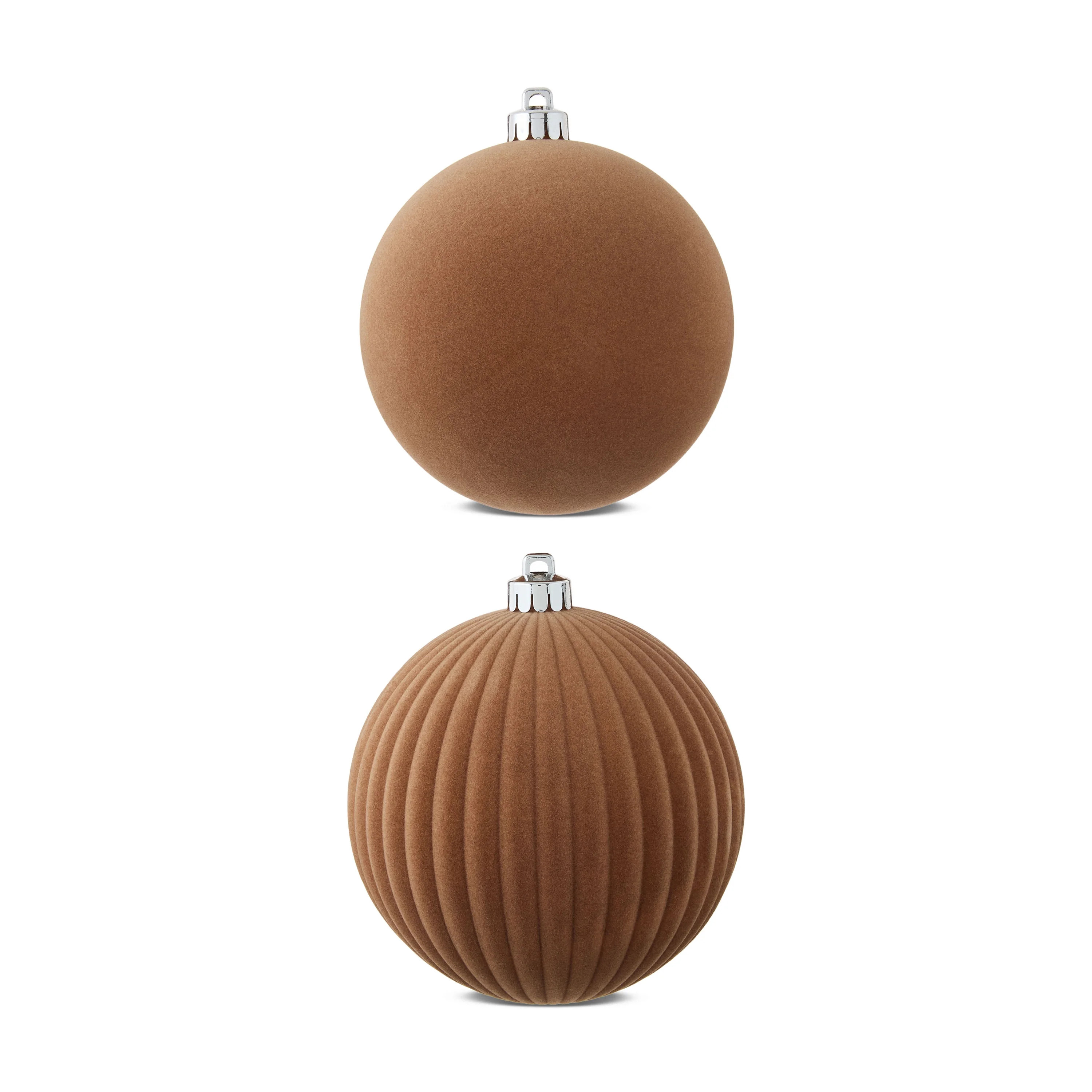 2 Count Tan Velvet-Feel Jumbo Shatterproof Christmas Ornaments, 5.9", by Holiday Time | Walmart (US)