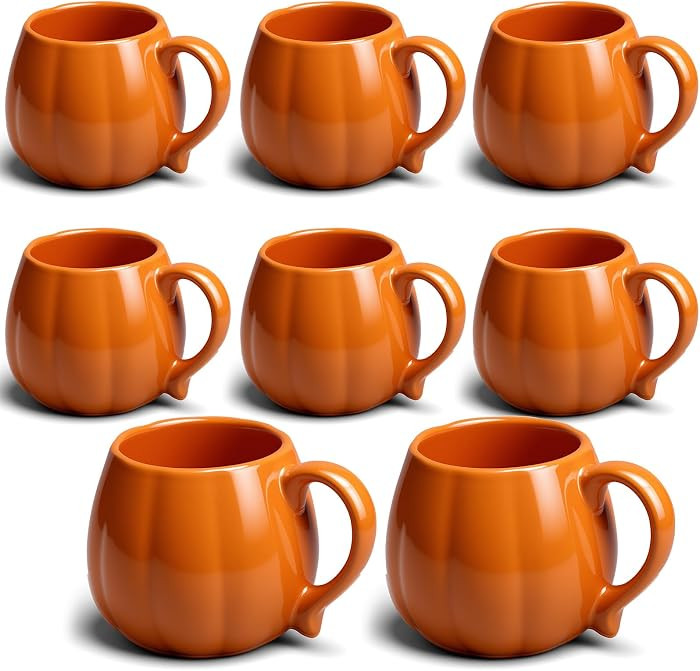 8 Pcs 14 oz Pumpkin Mug Ceramic Coffee Mug Fall Halloween Thanksgiving Autumn Pumpkin Shape Cup w... | Amazon (US)