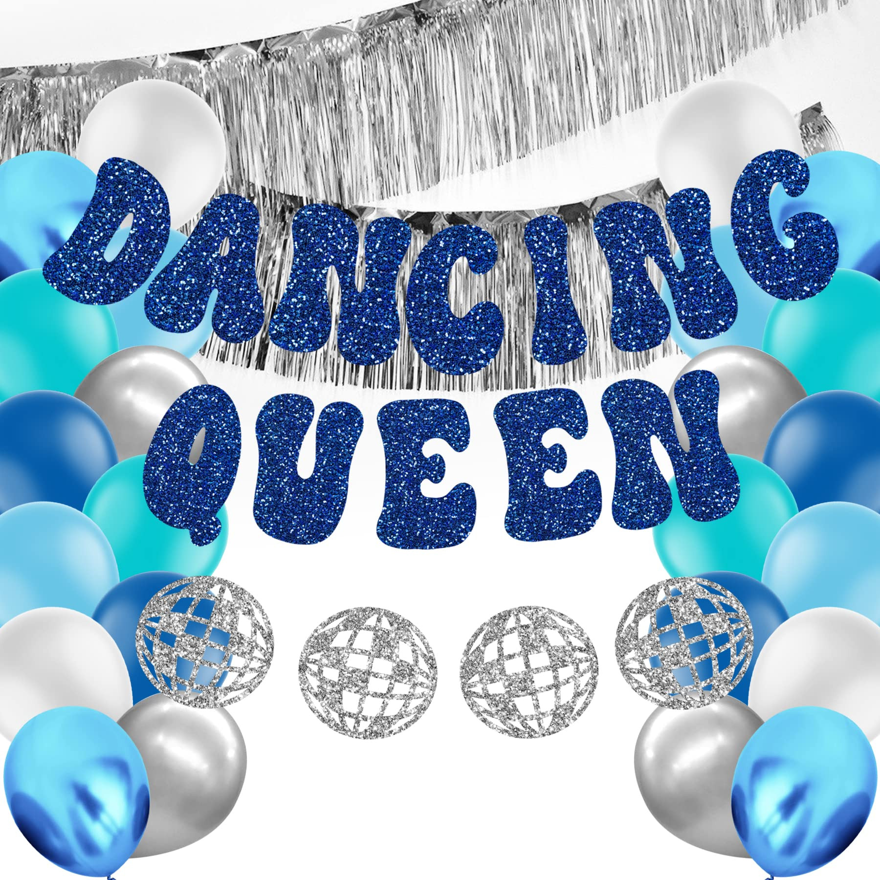 HOMEZZO Dancing Queen Party Decorations, Glitter Dancing Queen Disco Ball Banner Silver Fringe Ba... | Amazon (US)