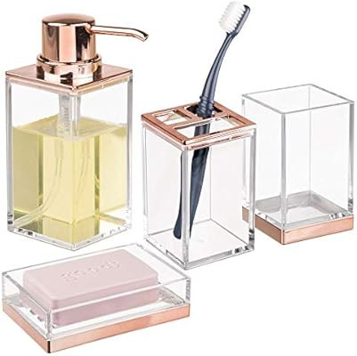mDesign Square Plastic Bathroom Vanity Countertop Accessory Set - Includes Soap Dispenser Pump, D... | Amazon (US)