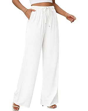 Oleda Linen Pants Women Flowy Wide Leg Pants High Waisted Casual Summer Pants Straight Leg Trouse... | Amazon (CA)