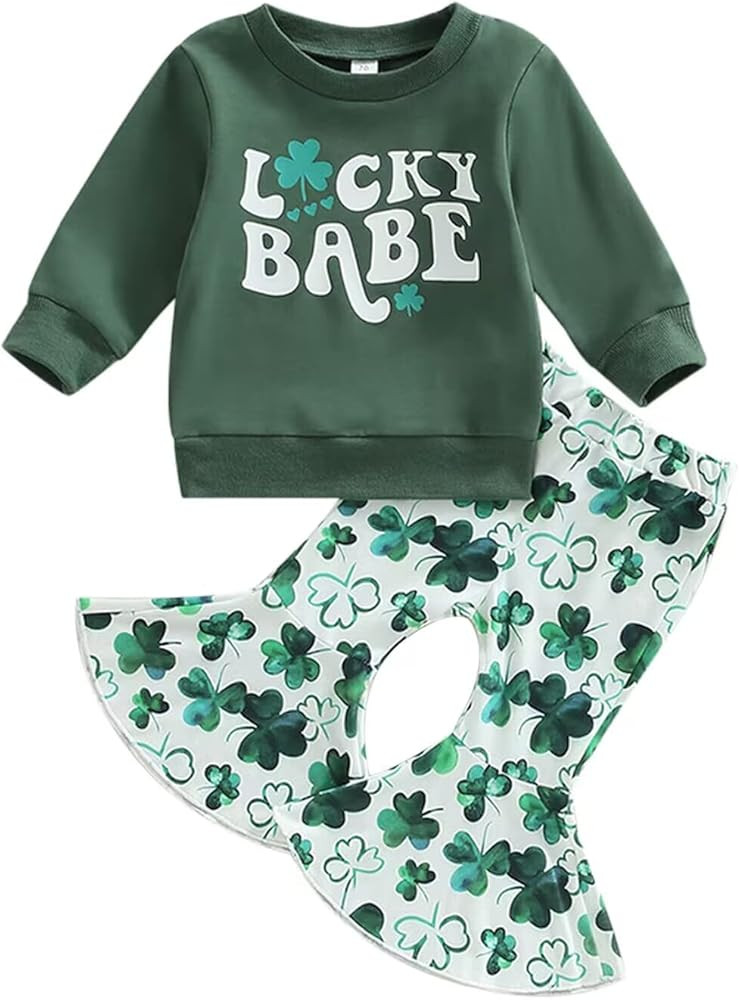 Noubeau Toddler Baby Girl St Patrick's Day Outfits Lucky Babe Long Sleeve Sweatshirt Tops Clover ... | Amazon (US)