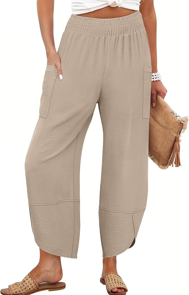 ANRABESS Womens Wide Leg Palazzo Capri Pants 2025 Summer Casual Loose High Waisted Lounge Flowy C... | Amazon (US)