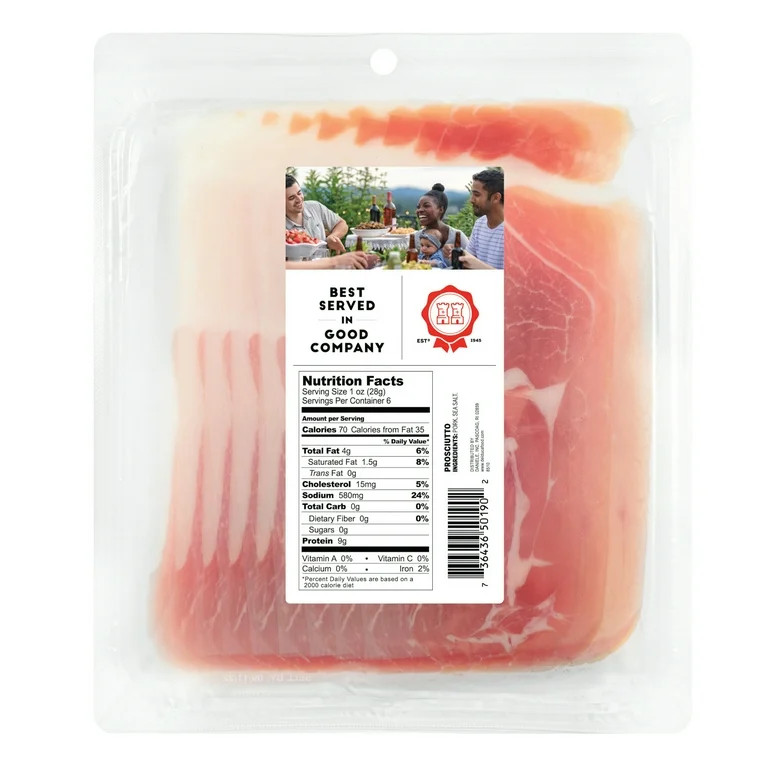 Del Duca, Dry Cured Prosciutto, Sliced Pork Deli Meat, 6 oz Plastic Tray, Serving Size 1 oz, 9 Gr... | Walmart (US)