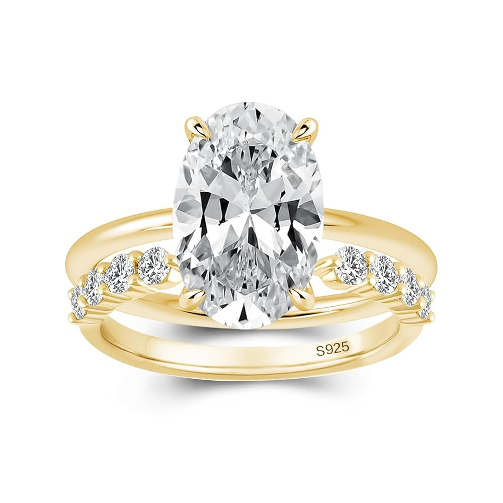 3.5ct Elongated Oval Cut Wedding Ring Set,Solitaire Engagement Ring with Open Wedding Band,925 St... | Amazon (US)
