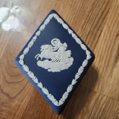 Vintage Wedgwood Jasperware Navy Blue Diamond shaped Trinket Box with Lid Rare | eBay US