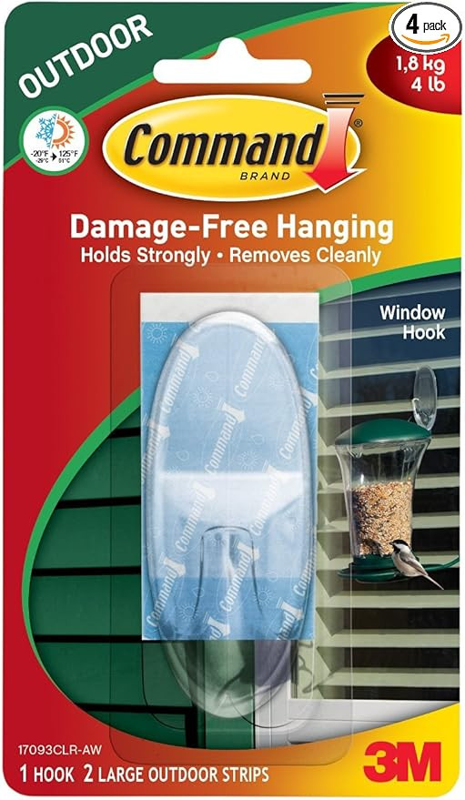 Command Outdoor Large Window Hooks, Total 4 Hooks with 8 Command Strips, 4 Pack of 1 Hook, Decora... | Amazon (US)