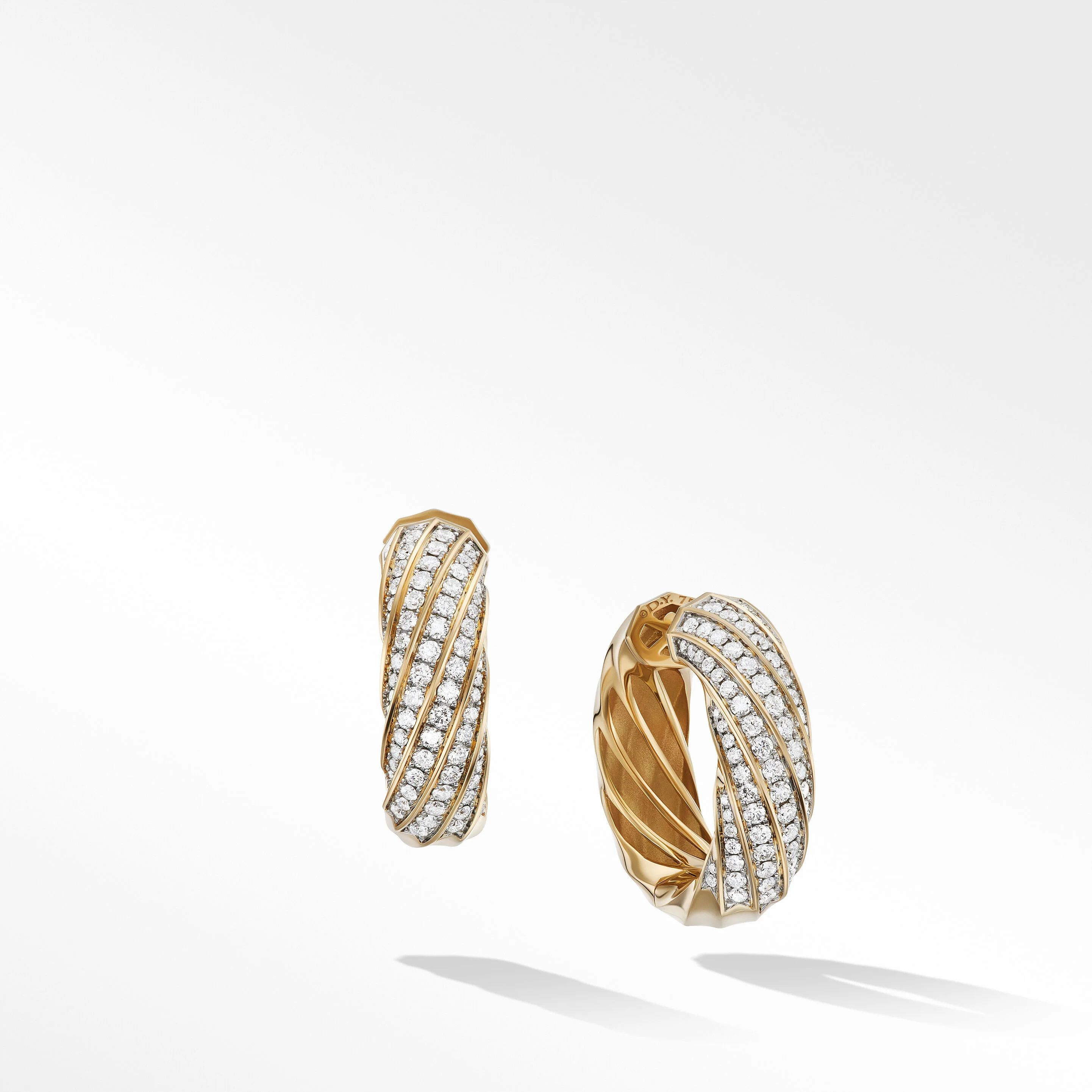 Cable Edge® Hoop Earrings in Recycled 18K Yellow Gold with Pavé Diamonds | David Yurman