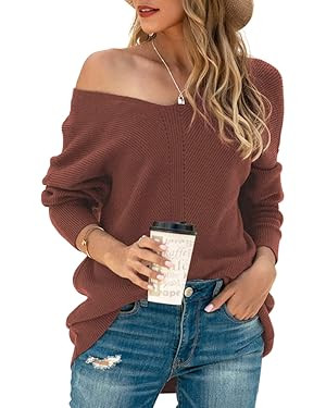 Iandroiy Women's Batwing Sleeve Off Shoulder Loose Oversized Baggy Tops Sweater Pullover Casual B... | Amazon (US)