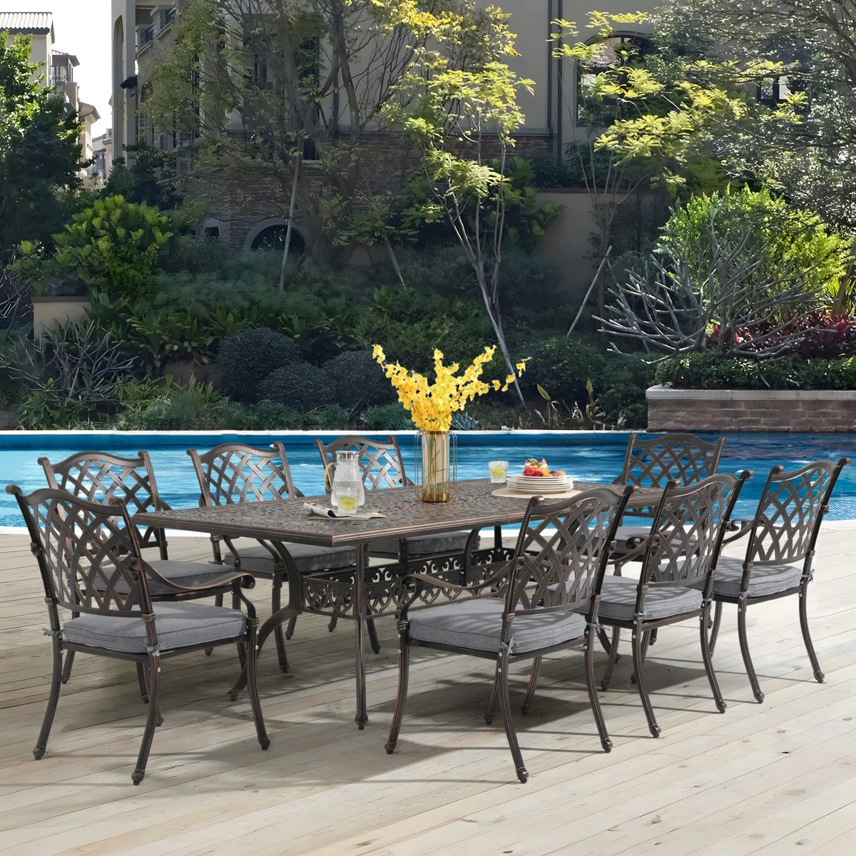 Amechi 8 - Person Patio Dining Set with Rectangular Table , Cushions Included | Wayfair North America