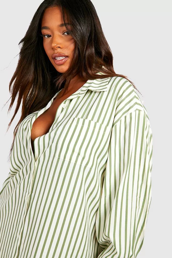 Plus Striped Oversized Shirt Dress | boohoo (US & Canada)