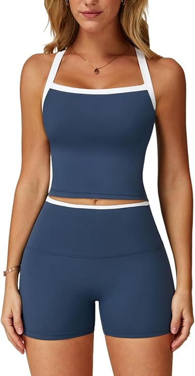 Two Piece Workout Sets For Women Tank Top Matching High Waist Booty Lifting Shorts Gym Yoga Activ... | Amazon (US)