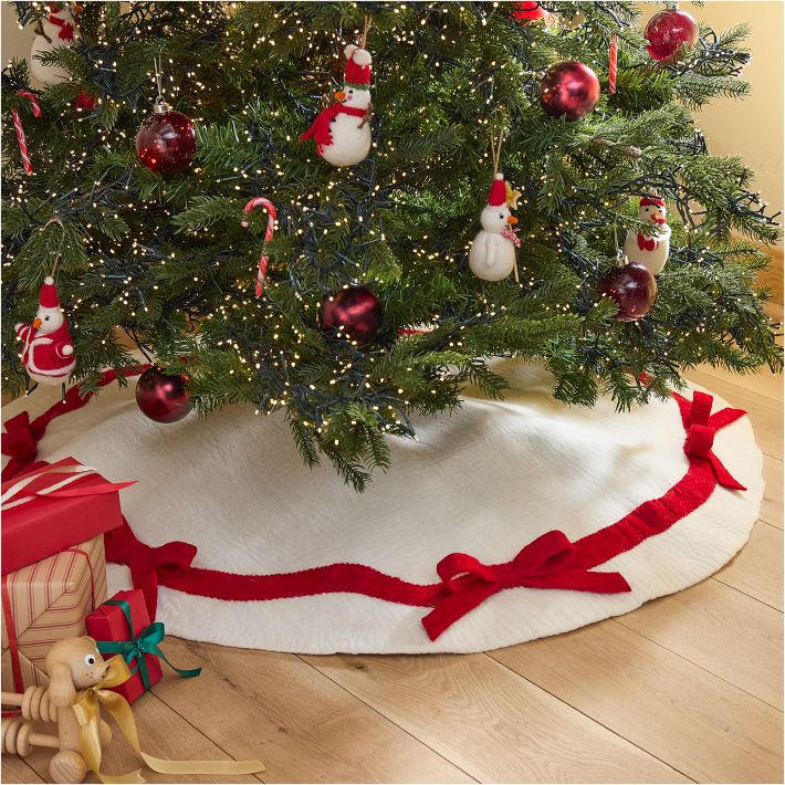 Red Holiday Bows Felt Tree Skirt | West Elm (US)