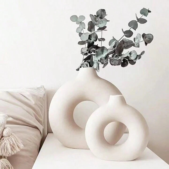 Ceramic Vase Set Of 2, Circle Vase For Pampas Grass, Minimalist Nordic Style Donut Vase For Weddi... | SHEIN