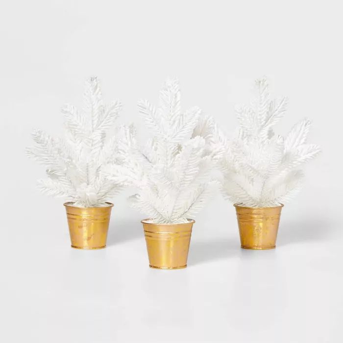 3pk Flocked Christmas Tree Decorative Figurine White with Gold Base - Wondershop™ | Target