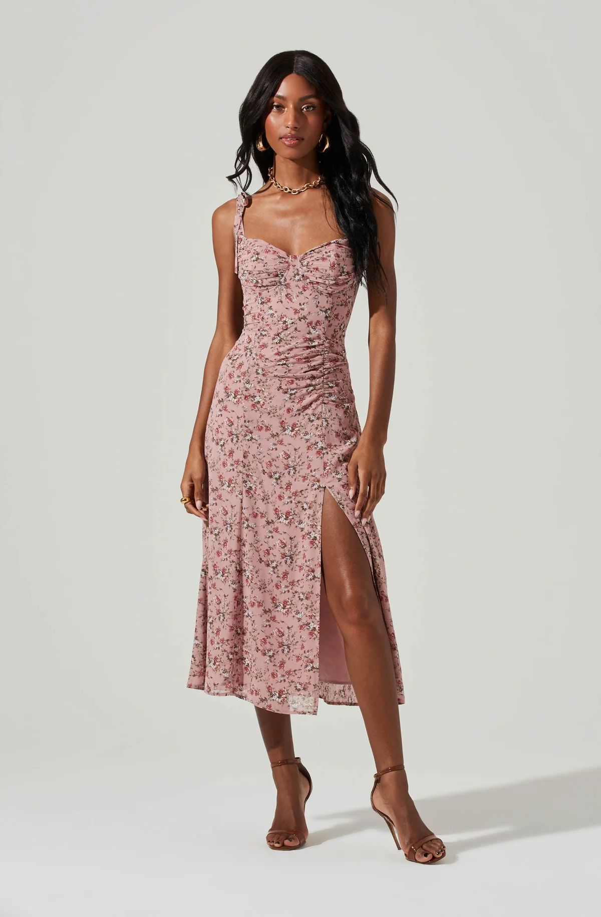 Milkmaid Tie Strap Floral Midi Dress | ASTR The Label (US)