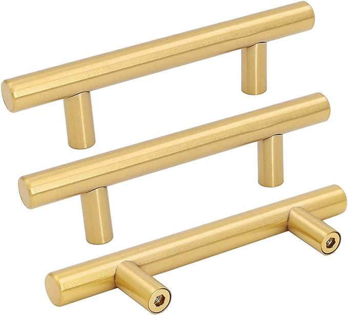 10 Pack goldenwarm Gold Cabinet Handles Brushed Brass Drawer Pulls Gold Cabinet Pulls 3 inch - LS... | Amazon (US)