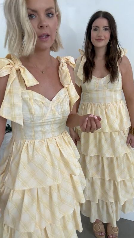 How gorgeous is this yellow tiered maxi dress with the bow straps and corset detail? Geordian20 to save on blue Marc fisher heels! 

#LTKfindsunder100 #LTKwedding