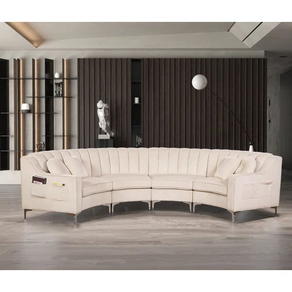 142" Wide Upholstered Tufted Velvet Symmetrical Modular Round-Shaped Curved Sofa | Wayfair North America