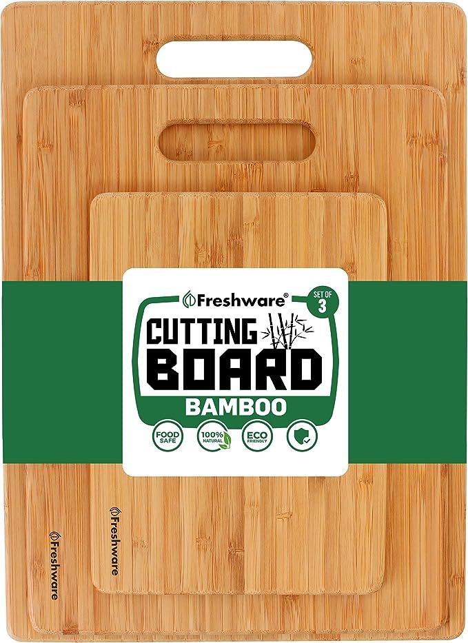 Bamboo Cutting Boards for Kitchen [Set of 3] Wood Cutting Board for Chopping Meat, Vegetables, Fr... | Amazon (US)