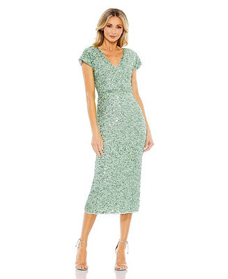 Mac Duggal Women's Sequined Short Sleeve Wrap Over Cocktail Dress - Macy's | Macy's